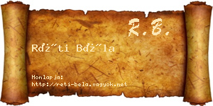 Réti Béla névjegykártya