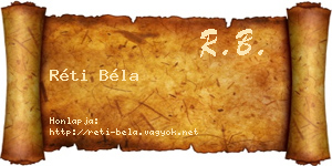 Réti Béla névjegykártya